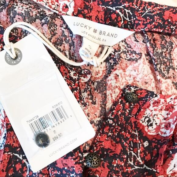 Lucky Brand Boho Moroccan Western Tapestry Peasant Top Pink Medallion S new nwt - Picture 9 of 11